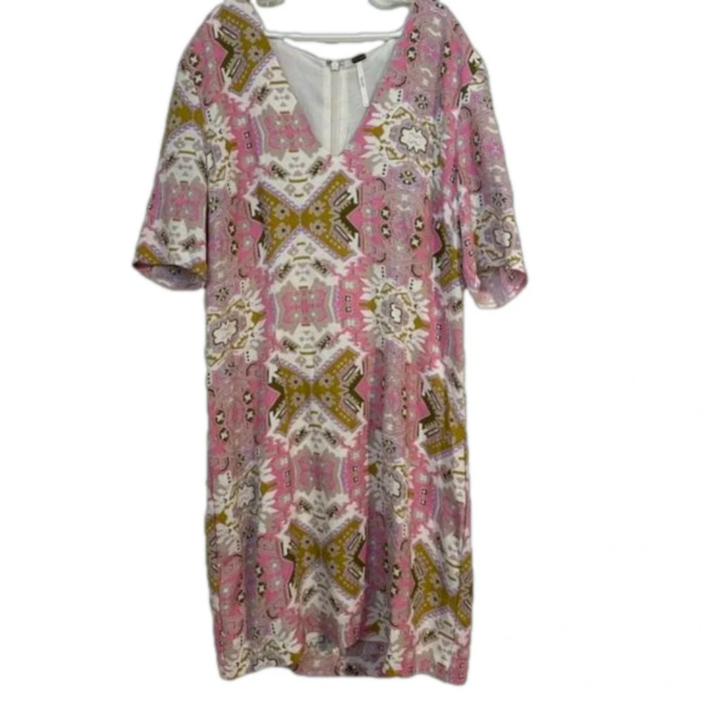 Free People Viscose pink mustard Aztec print vneck mini dress spring ss